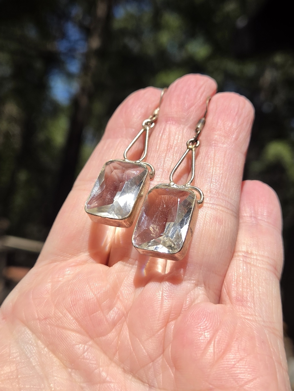 Quartz Radiant Cut 12k Gemstone Sterling Earrings - Picture 5 of 10
